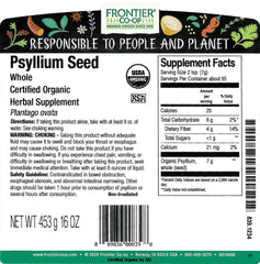 Frontier Co-op Organic Whole Psyllium Seed 1lb packaging