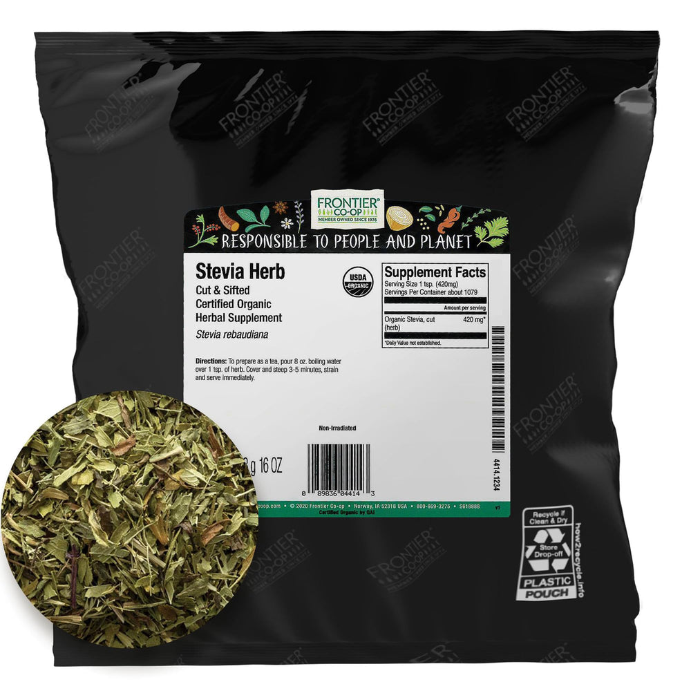 Frontier Co-op Organic Green Stevia Herb cut and sifted in 1 lb bulk bag