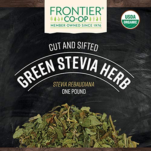 Close up of Frontier Co-op Green Stevia leaves