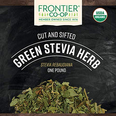Close up of Frontier Co-op Green Stevia leaves