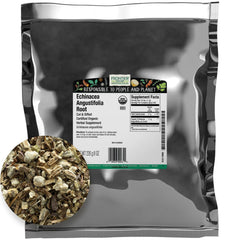 Frontier Co-op dried Echinacea Angustifolia root, cut and sifted in an 8oz bag, ideal for tea and remedies.