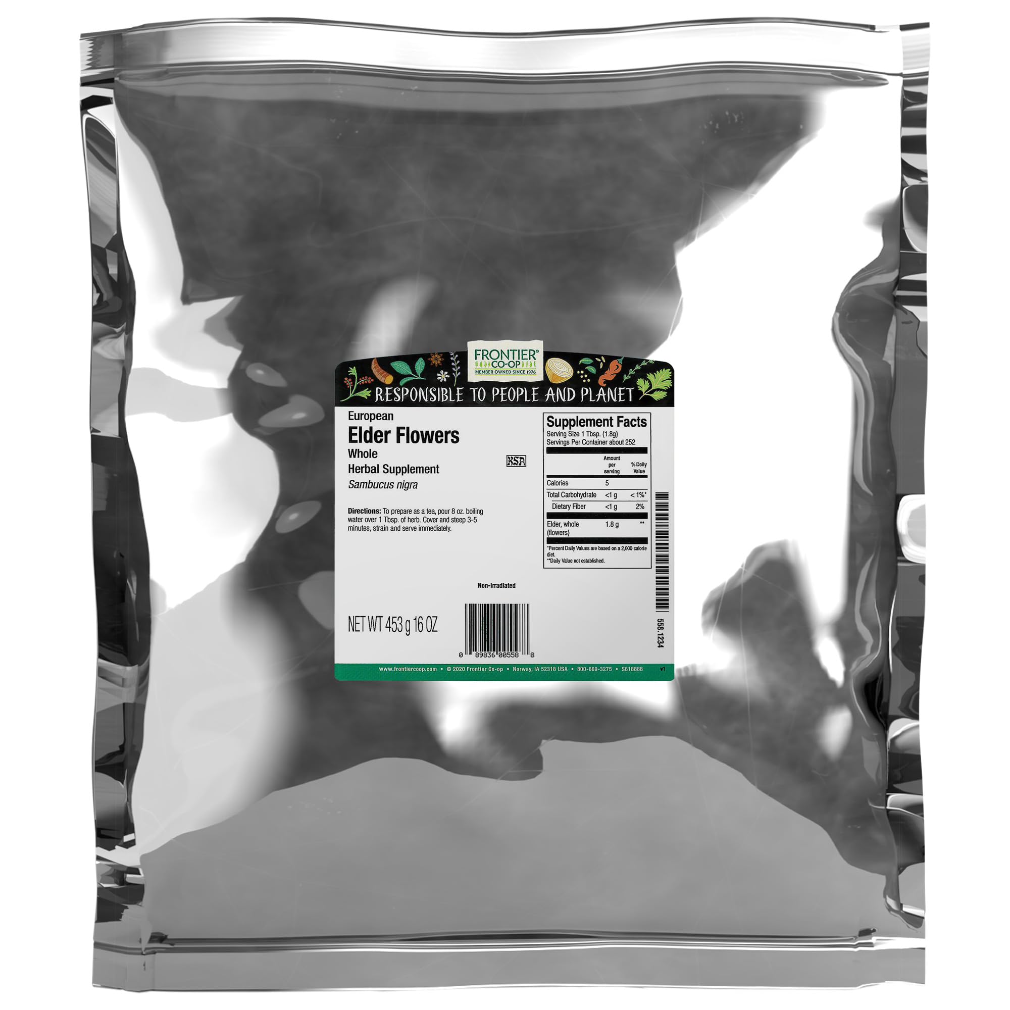 Frontier Co-op dried elderflowers 1lb bulk bag - European elderflower for culinary and herbal use