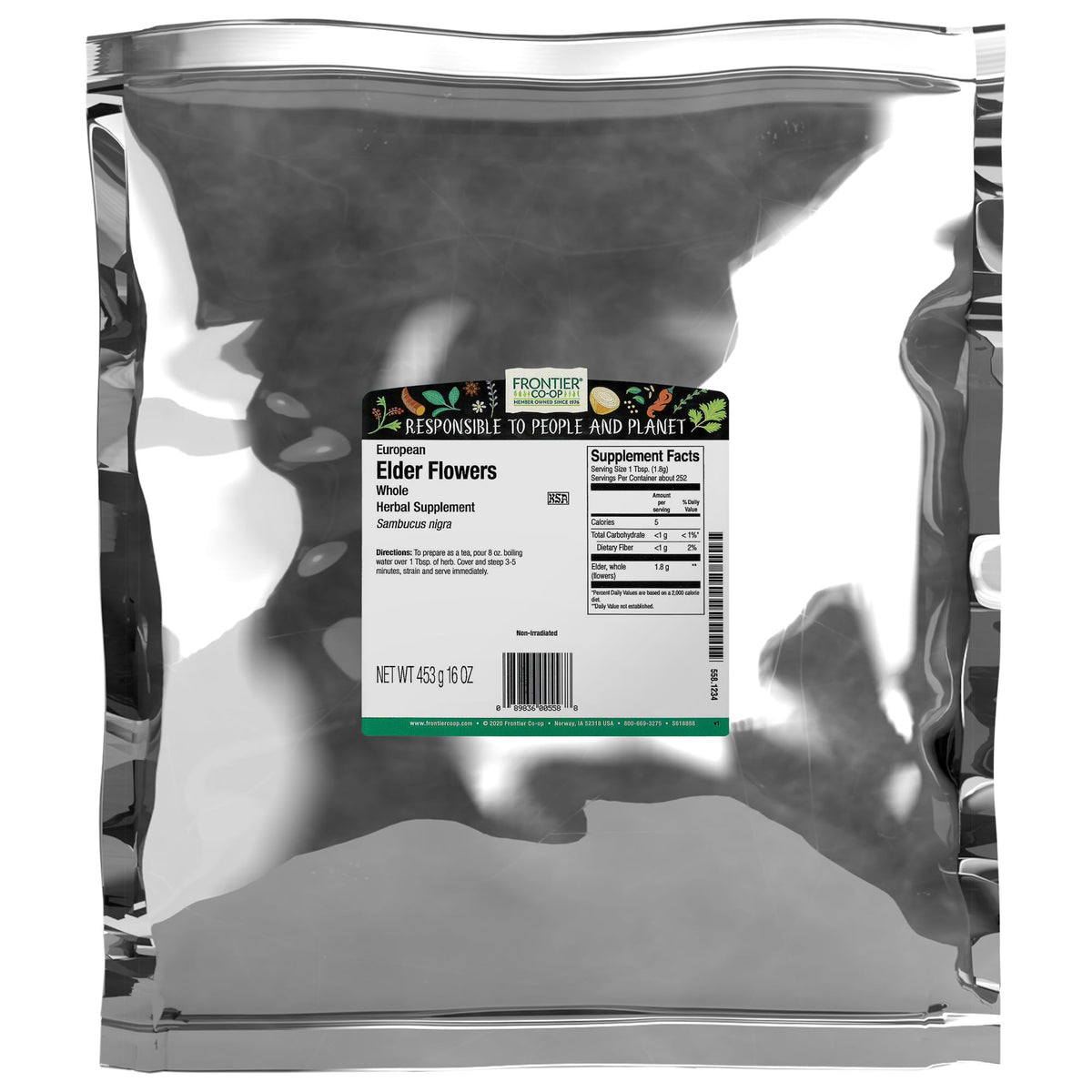 Frontier Co-op dried elderflowers 1lb bulk bag - European elderflower for culinary and herbal use