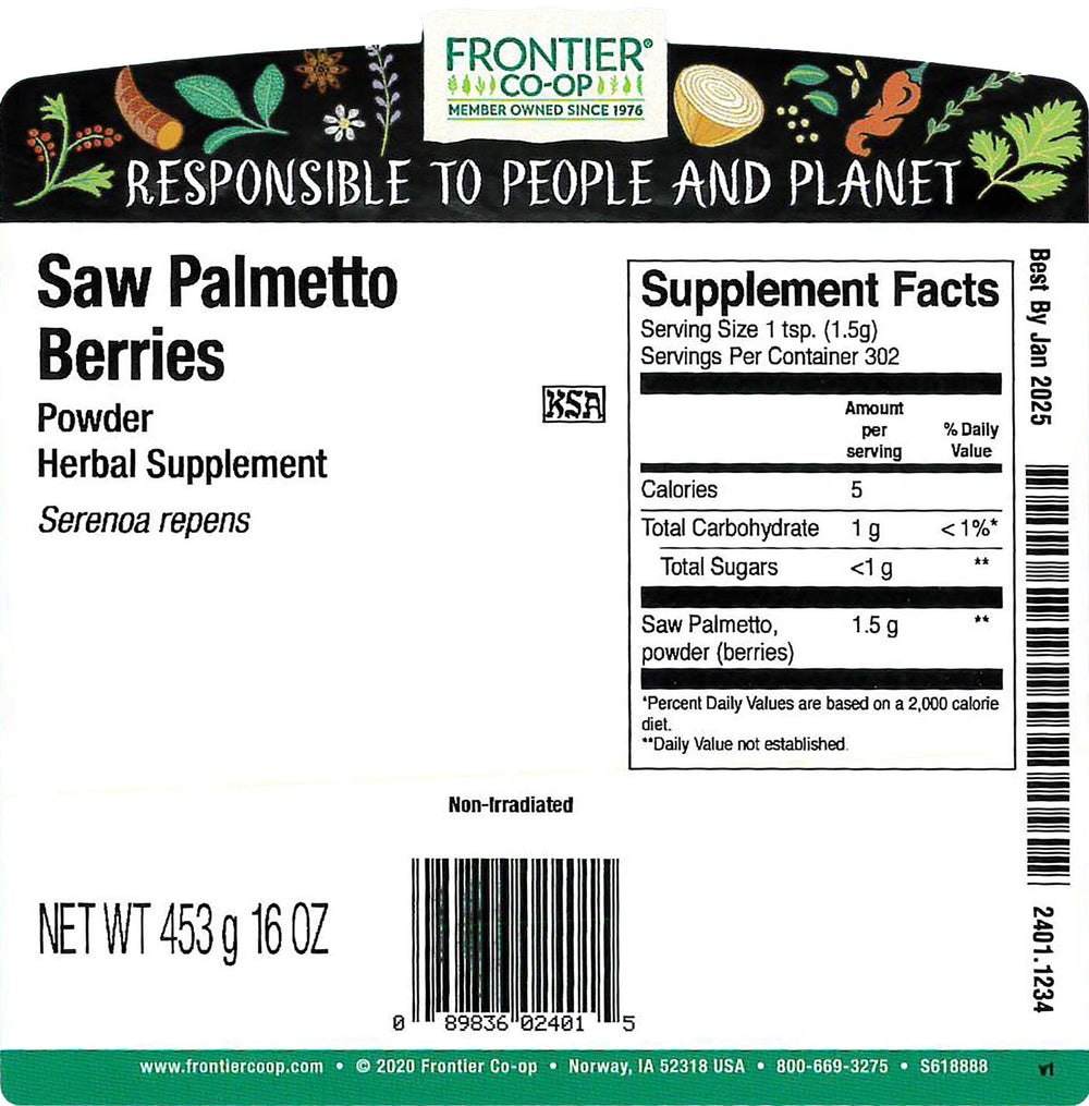 Bulk packaging for Frontier Saw Palmetto Berries Powder