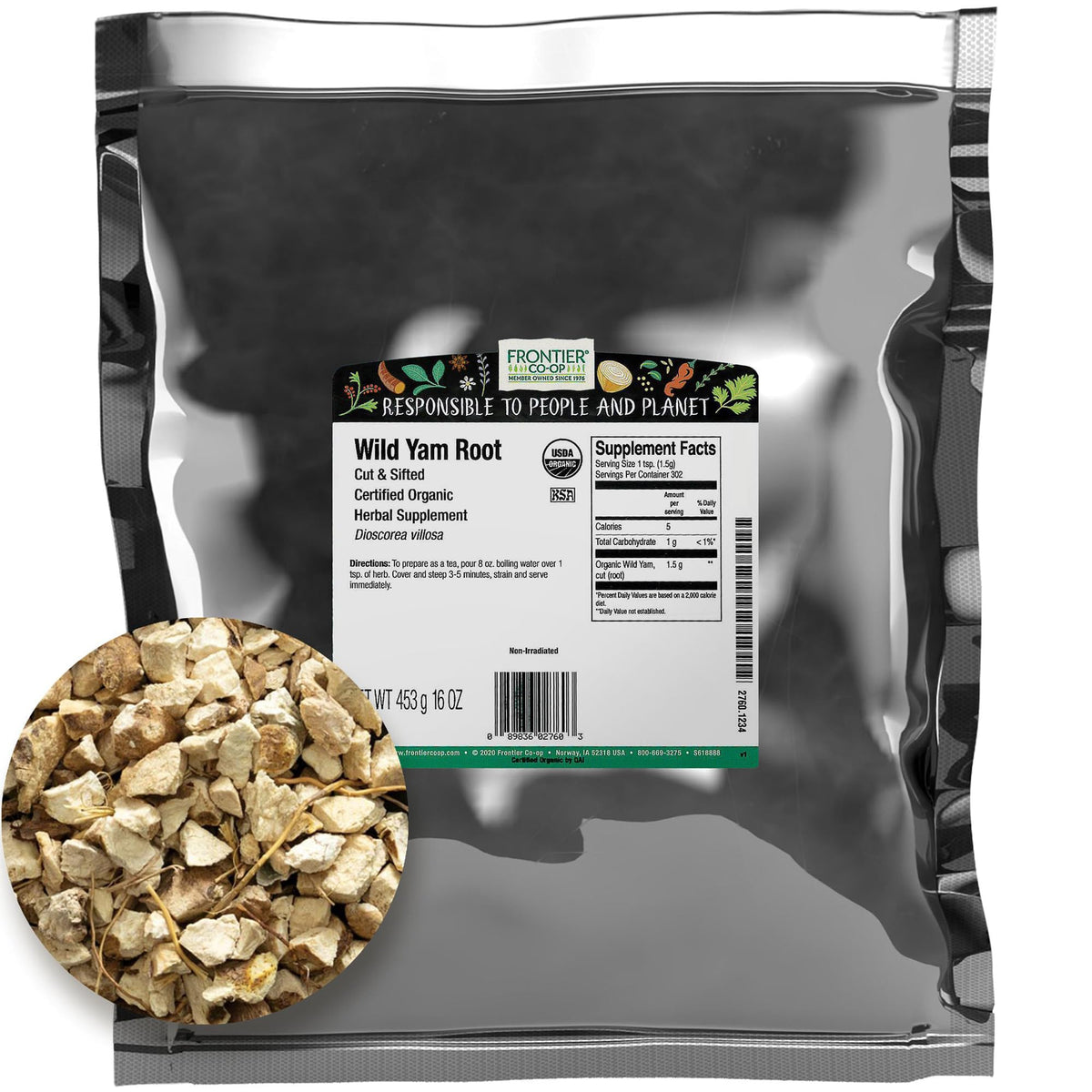 Frontier Co-op Wild Yam Root, cut and sifted in 1 lb bulk bag