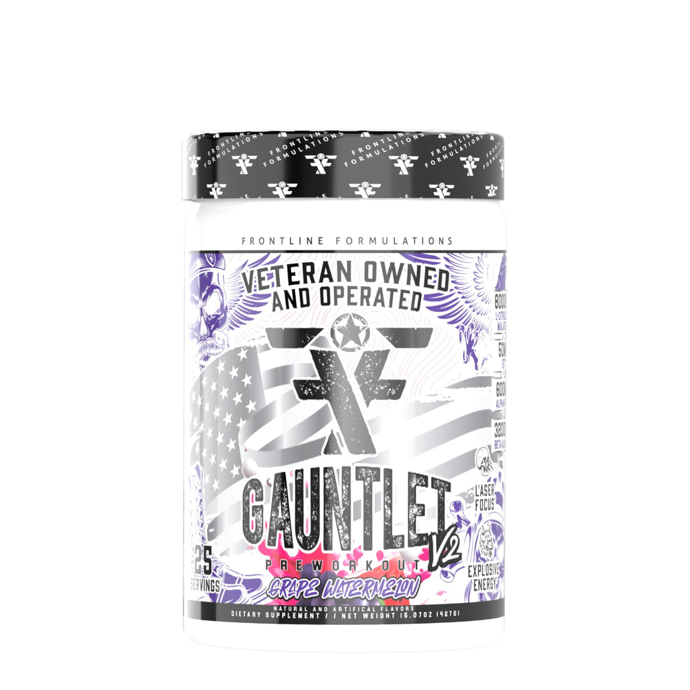 FRONTLINE FORMULATIONS Gauntlet bottle ready for high-energy pre-workout sessions