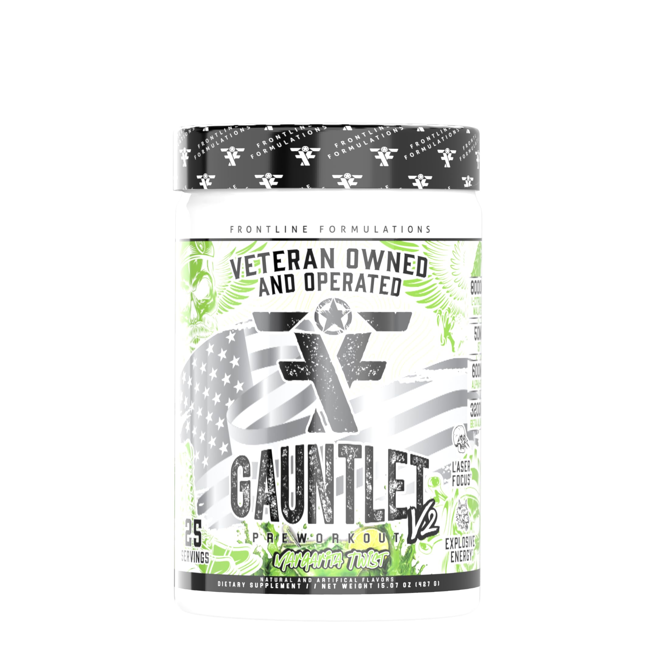 FRONTLINE FORMULATIONS Gauntlet tub Margarita Twist delivers energized workouts and sharp focus.