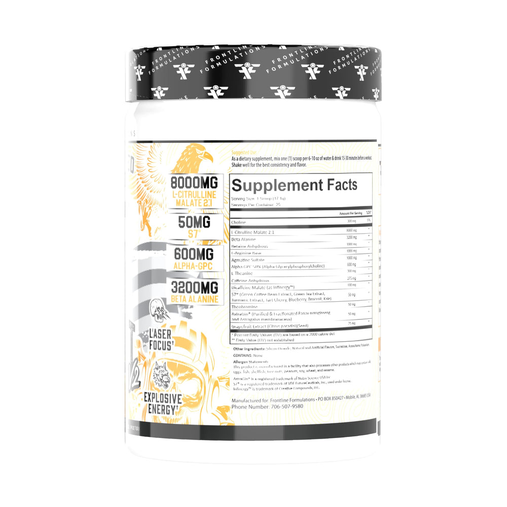 Frontline Formulations Gauntlet powder mix in glass demonstrates smooth texture and fast hydration before training.
