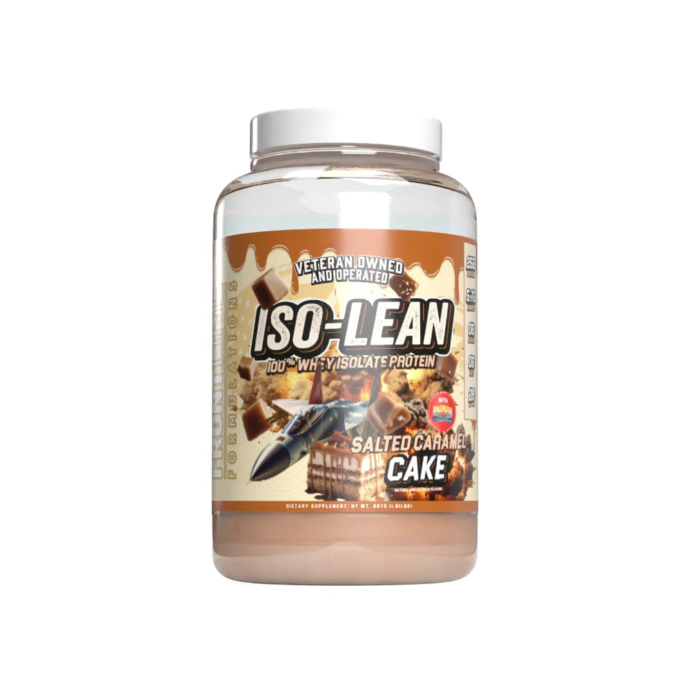 Frontline Isolean 100% Whey Protein Isolate tub with Salted Caramel Cake flavor