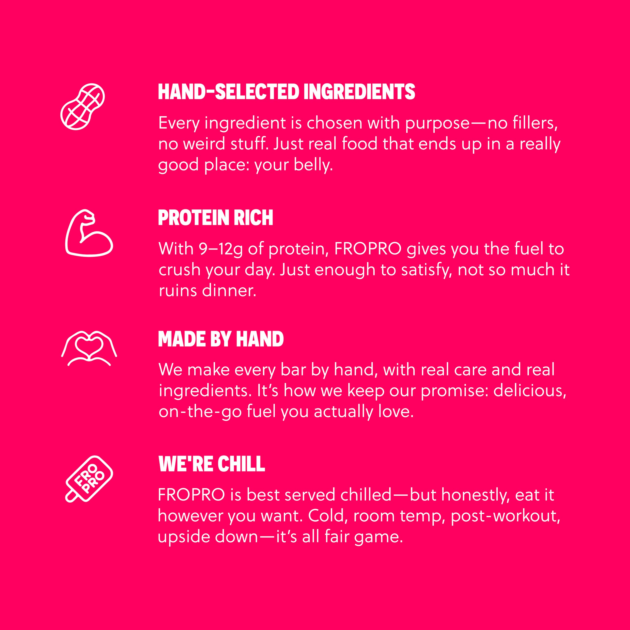 FROPRO bar gluten-free and dairy-free label communicates allergen-friendly snacks.