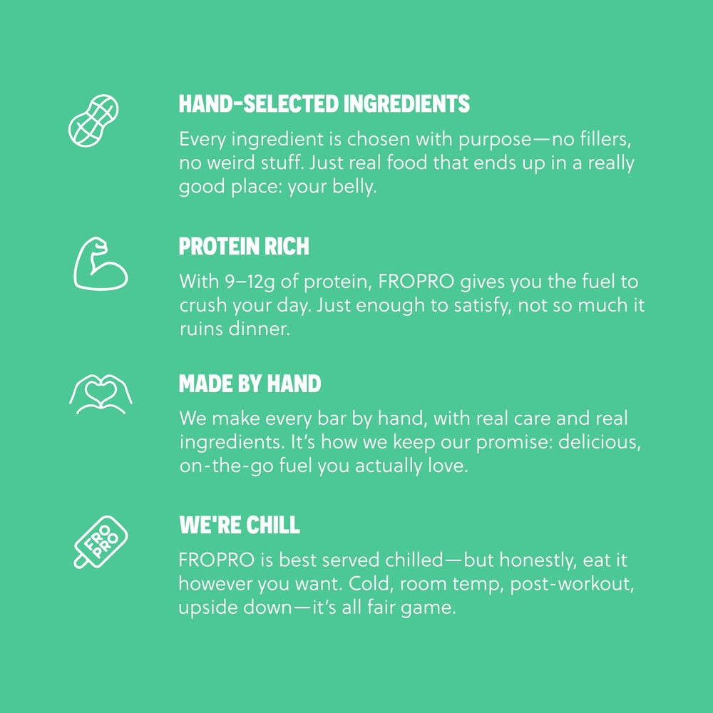 FROPRO Mint Bar texture shows creamy nut butter and crunchy oat bits