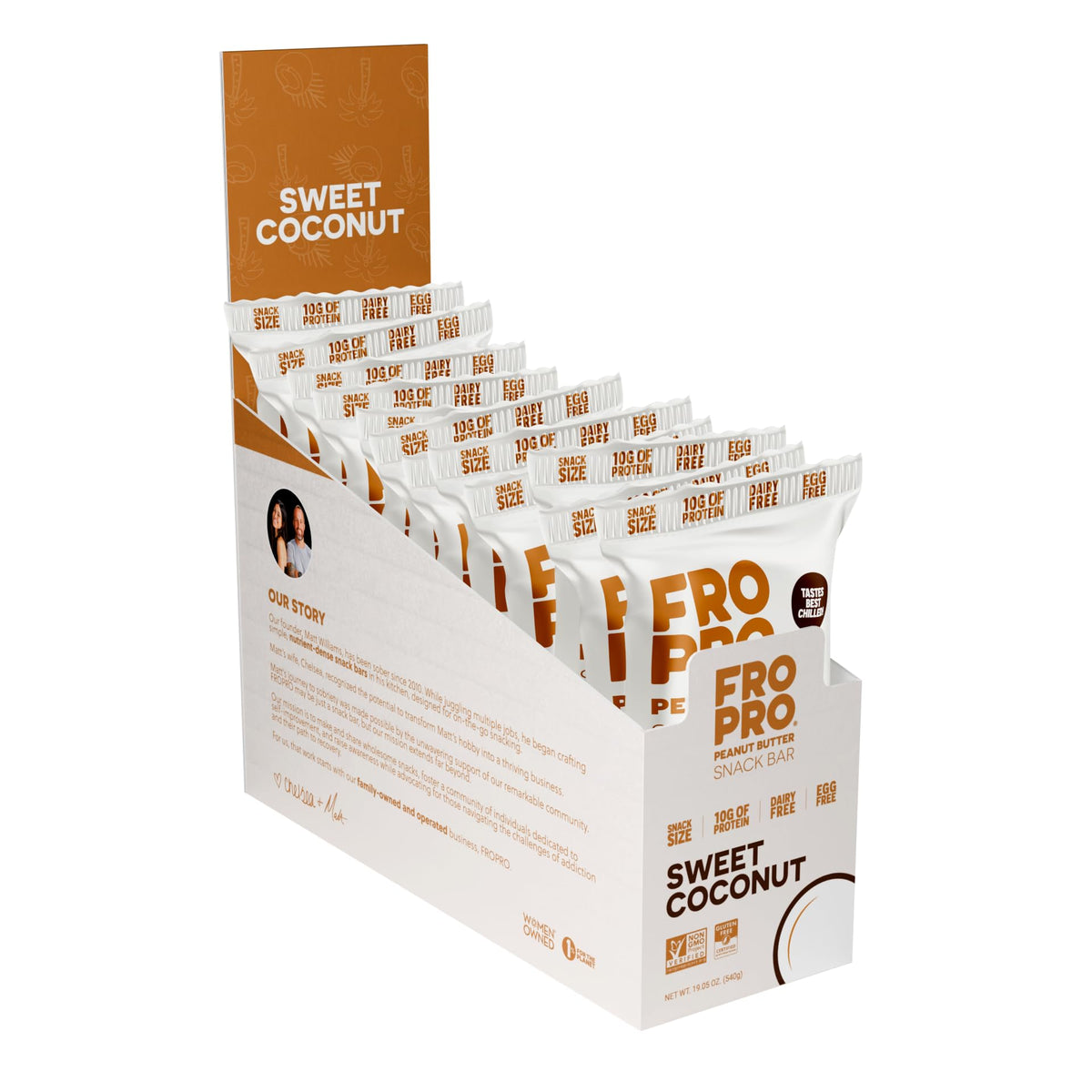 FROPRO coconut snack bar pack front for on-the-go protein and energy