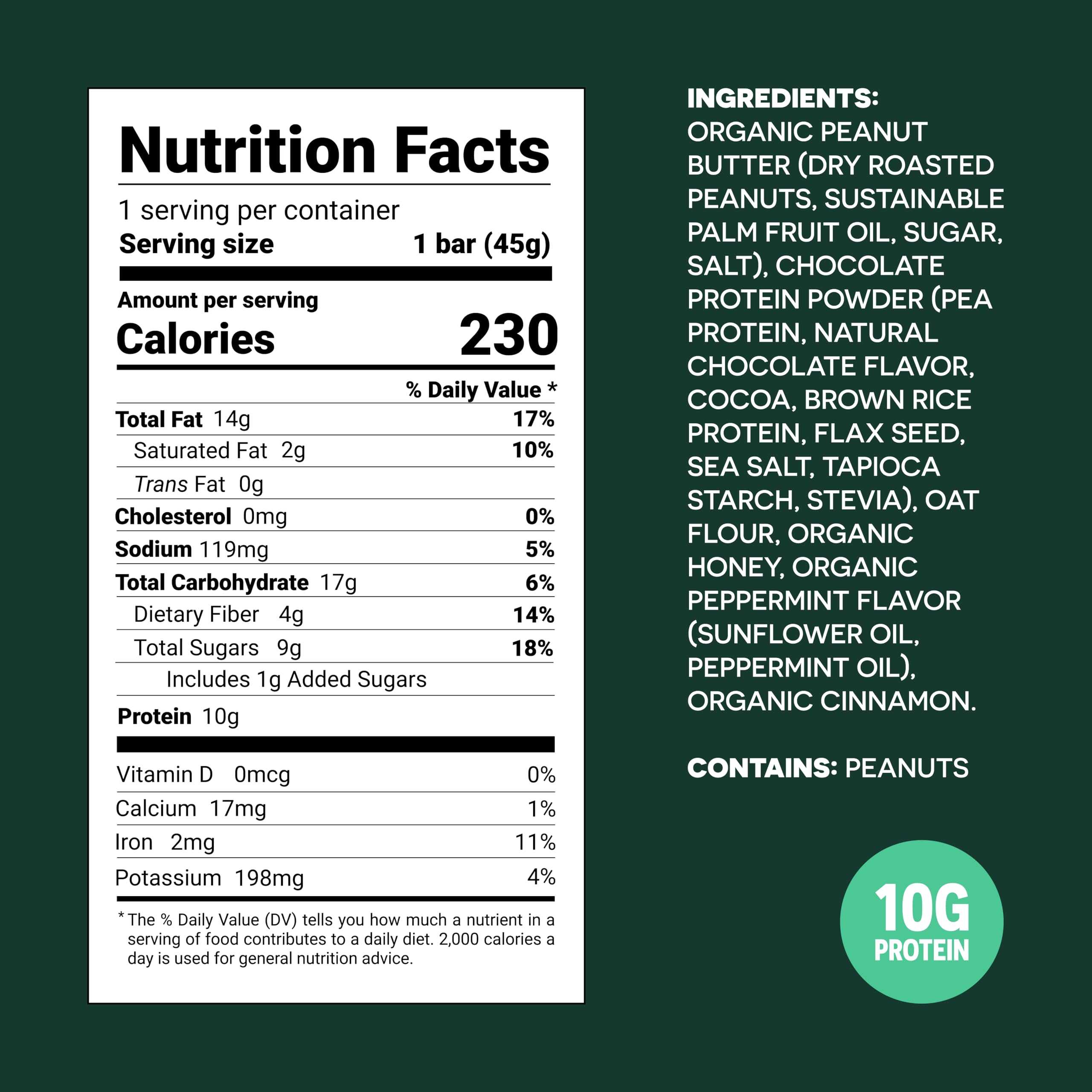 FROPRO Mint bar closeup highlighting clean, plant-based ingredients.