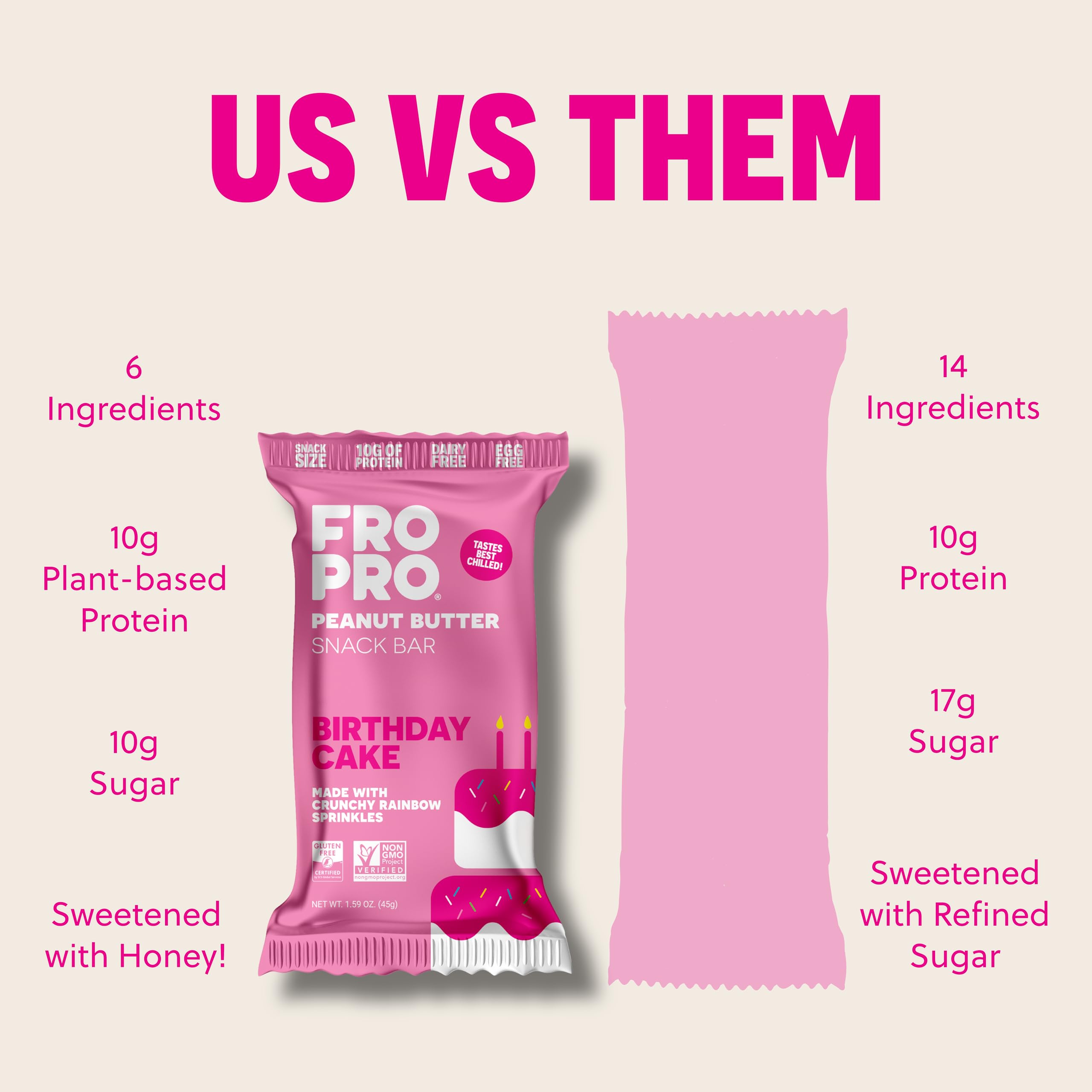 FROPRO packaging header shows nutrition info for mindful snacking.