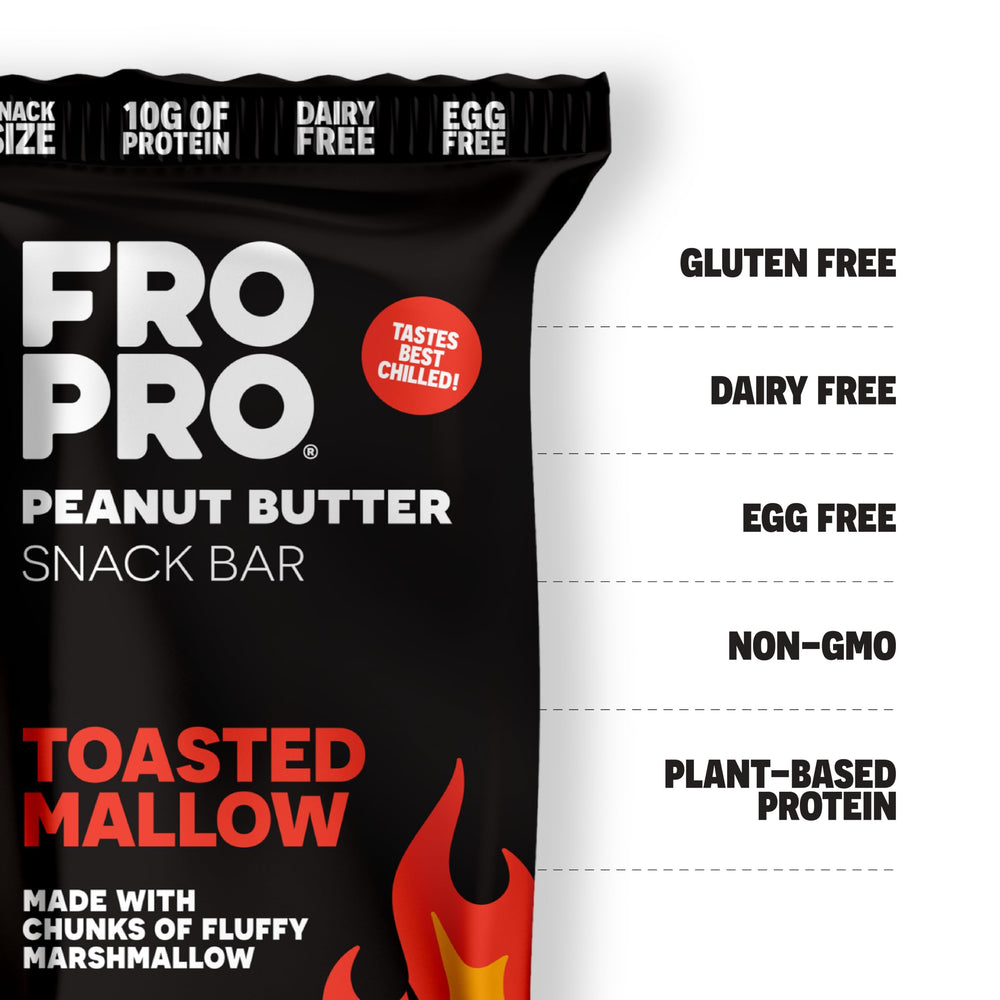 FROPRO Toasted Mallow bars closeup highlights fluffy marshmallow texture with protein
