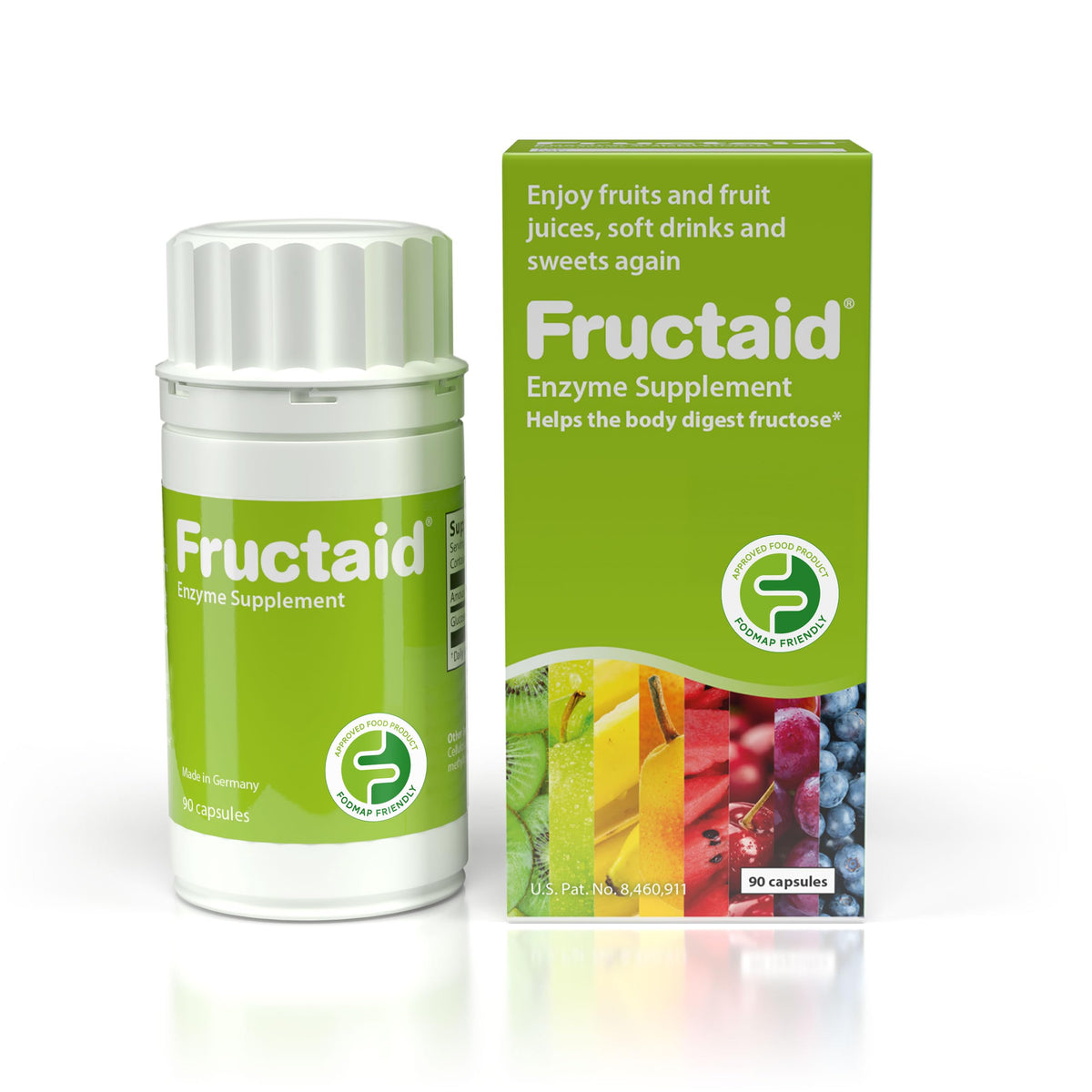 Fructaid bottle with 90 capsules – front view