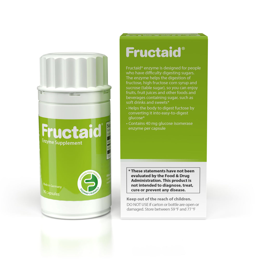 Illustration showing taking Fructaid capsules before meals