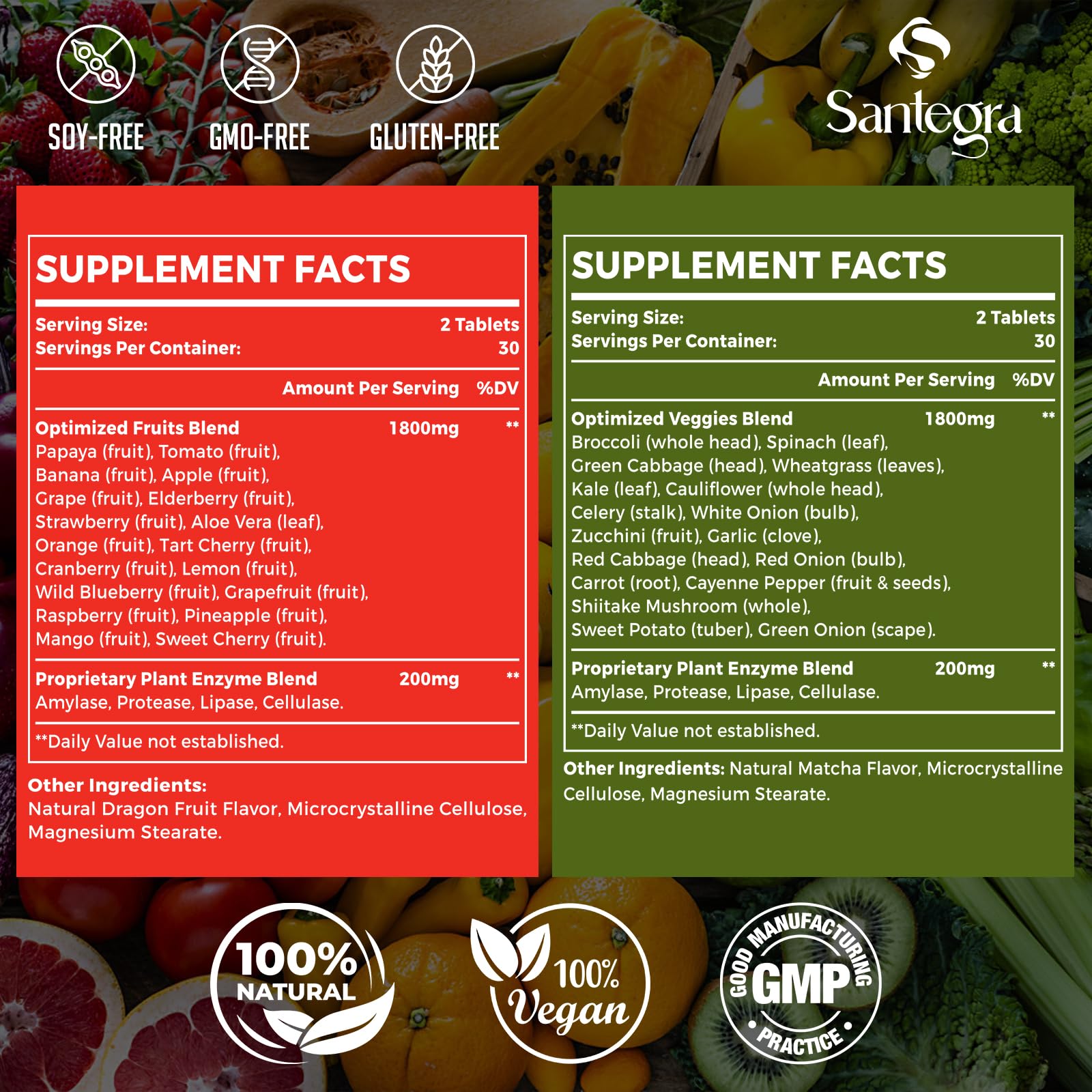 Blend of 18 fruits in the tablets