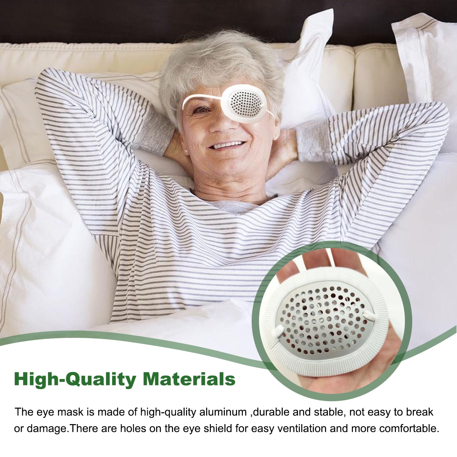3D shaped metal eye shield with extended elastic strap