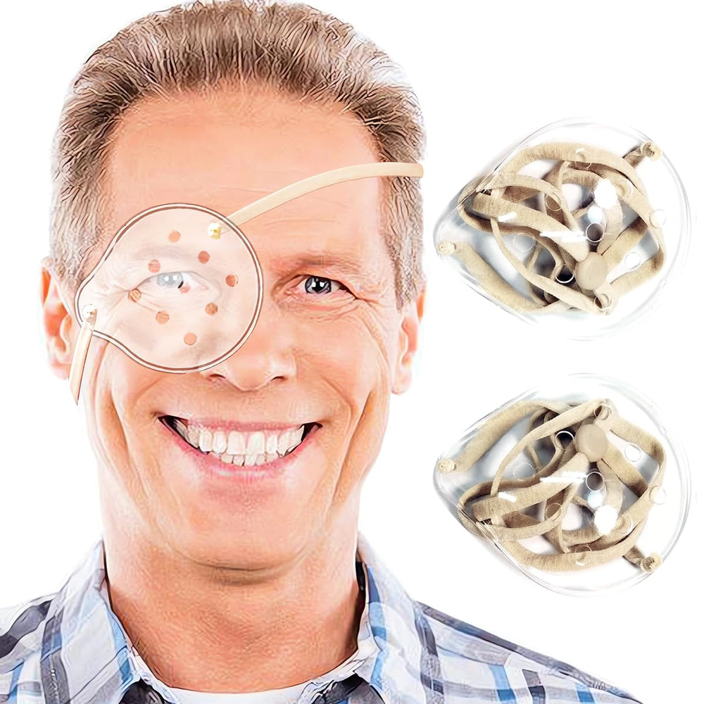 FSJLT clear eye shield for cataract surgery with beige strap - front view
