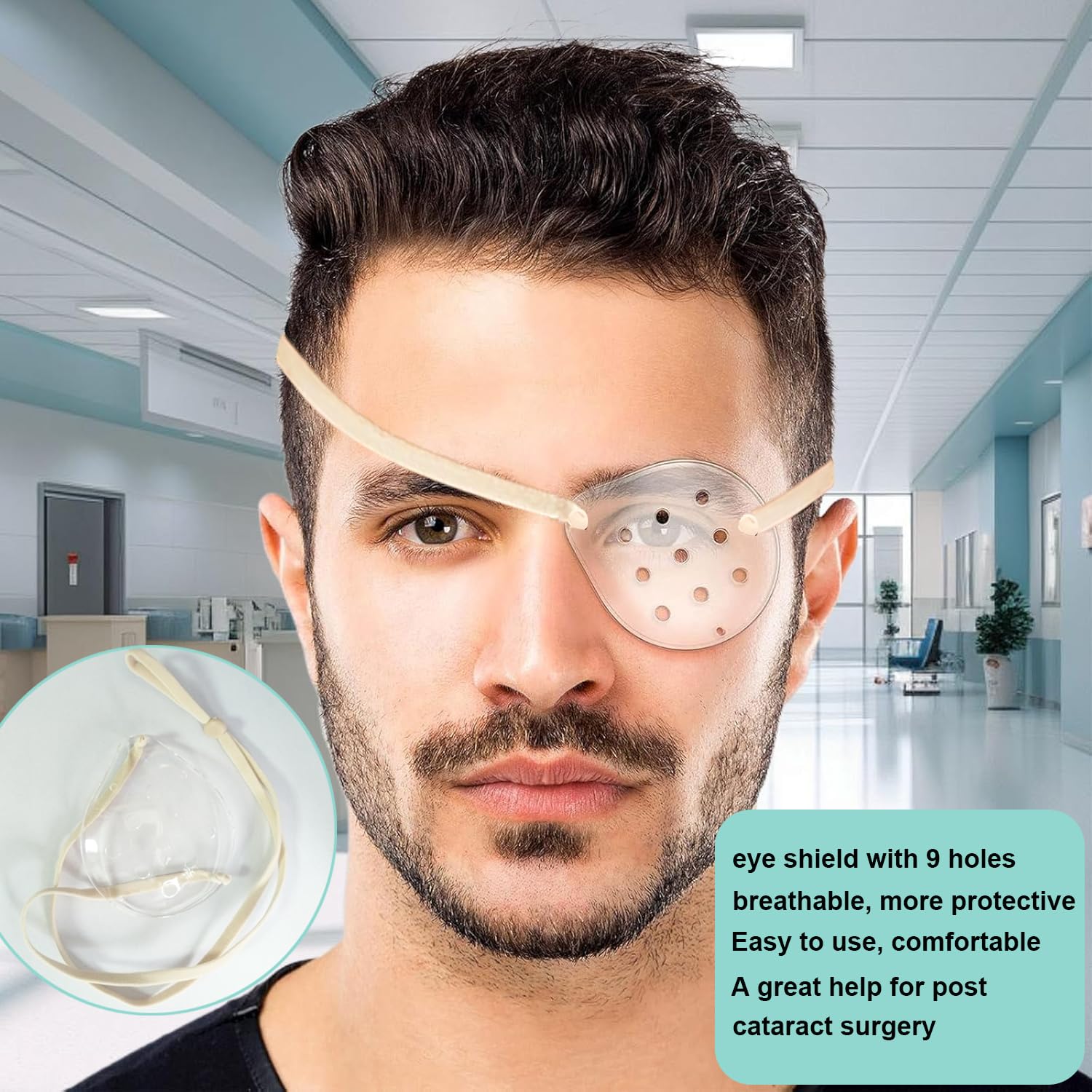 Two-pack FSJLT eye shields for left and right eye with beige straps