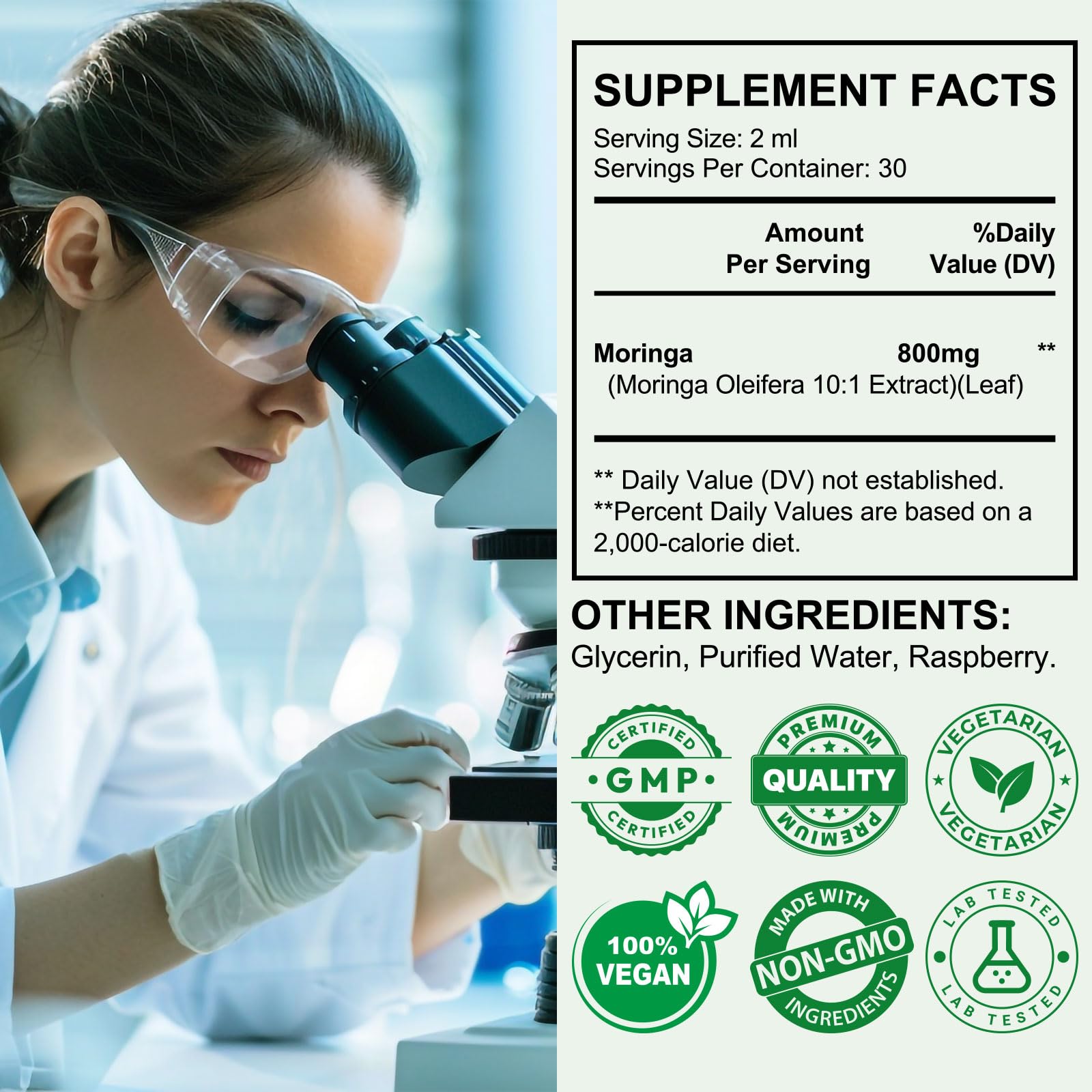 Moringa Oleifera leaf extract ingredient bottle label