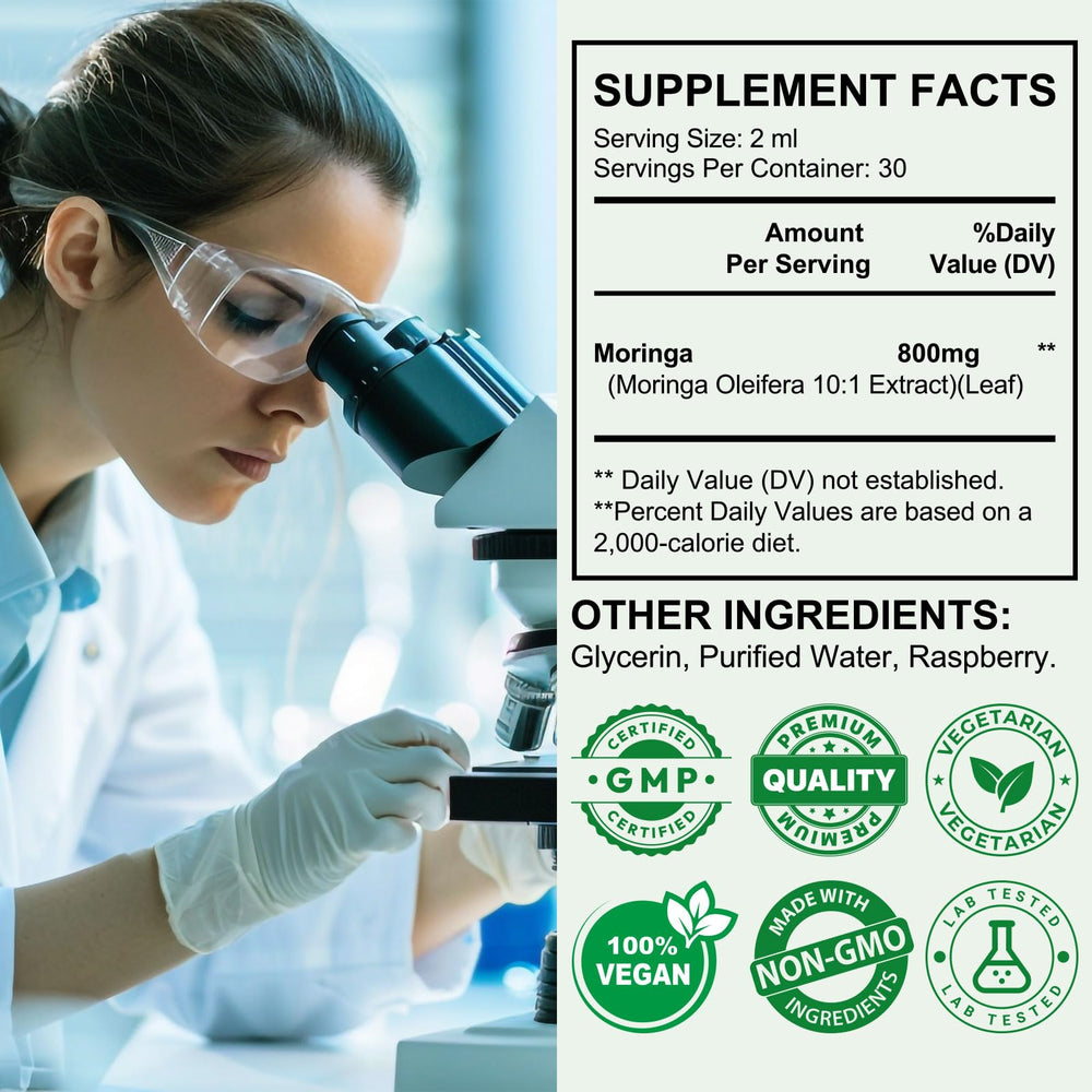 Moringa Oleifera leaf extract ingredient bottle label