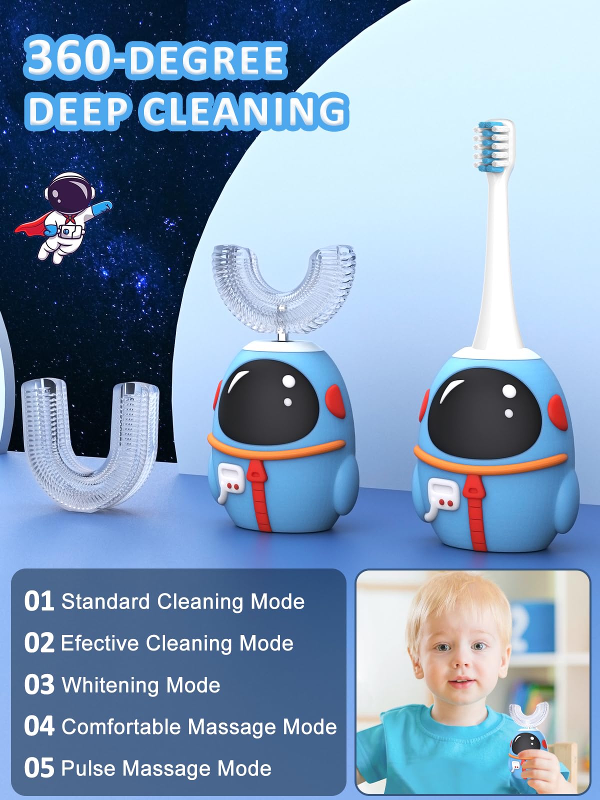 Three interchangeable heads for the FTOYIN toothbrush
