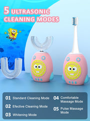 Front view of FTOYIN toothbrush showing U-shaped brush heads