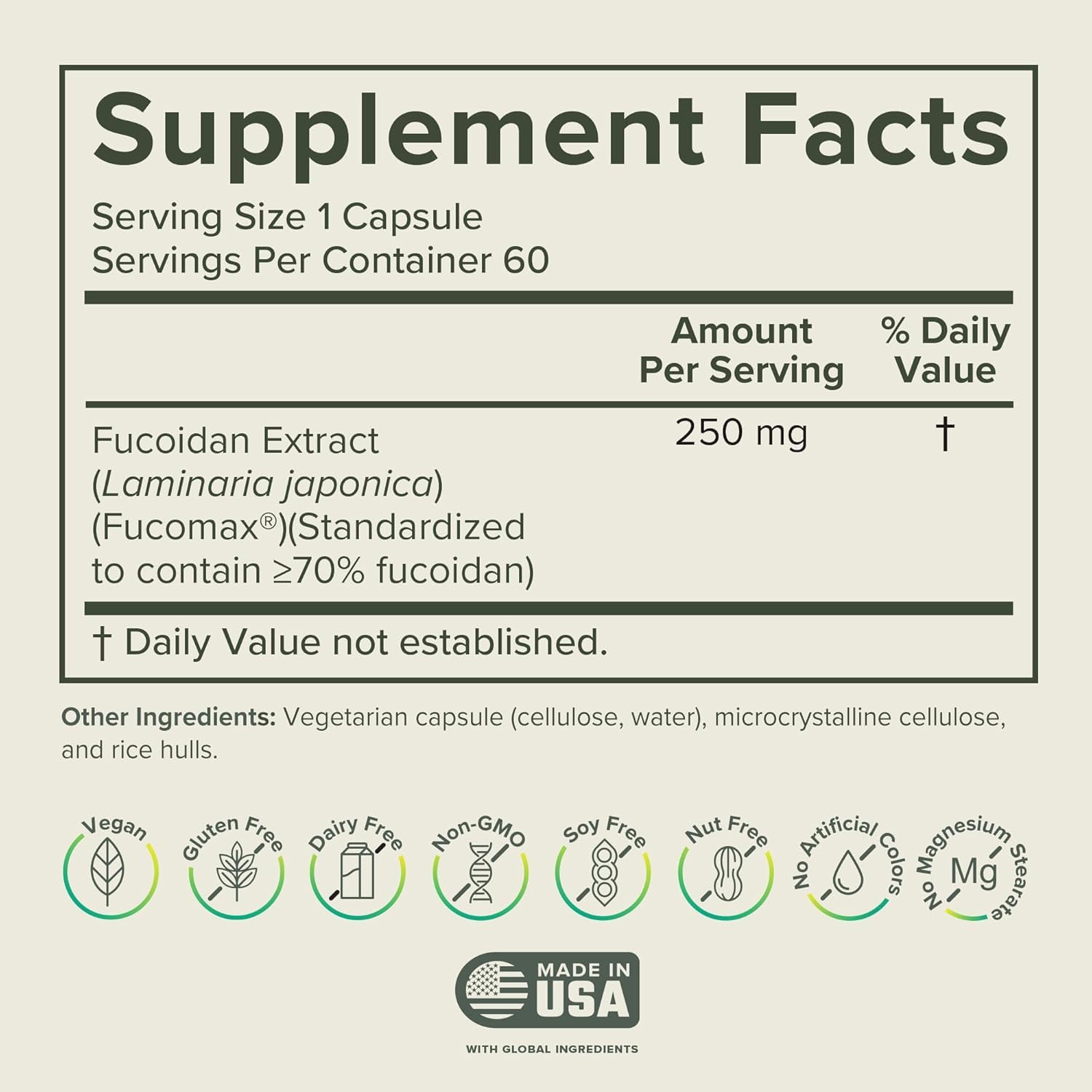 Fucoidan capsules arranged for gut health and immune support