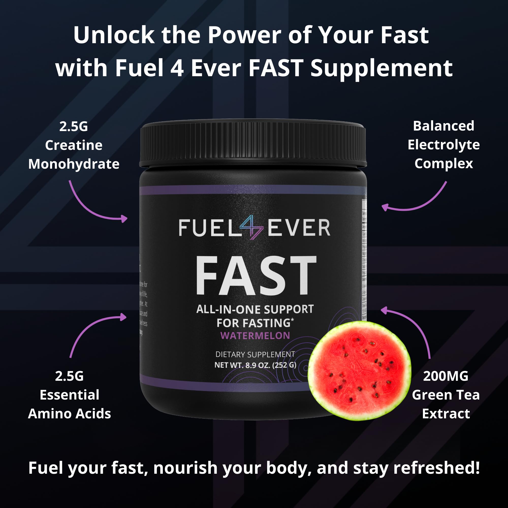 Fuel 4 Ever FAST watermelon powder dissolving in water as a sugar-free option