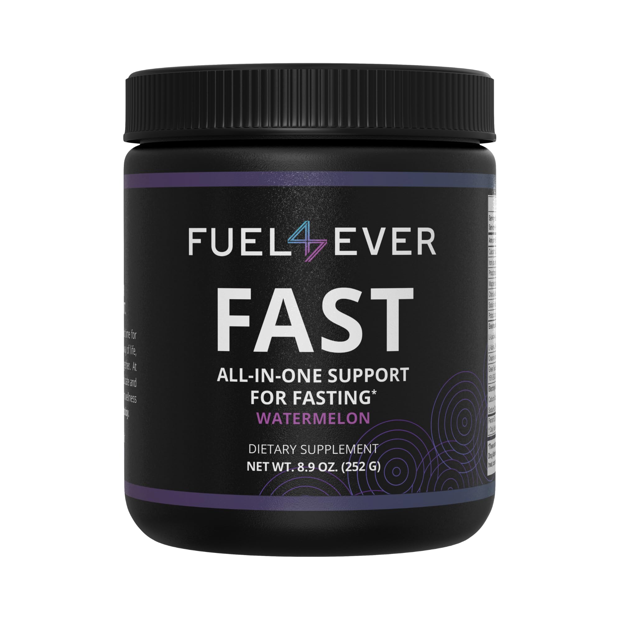 Fuel 4 Ever FAST watermelon powder tub shows refreshing hydration option during fasting
