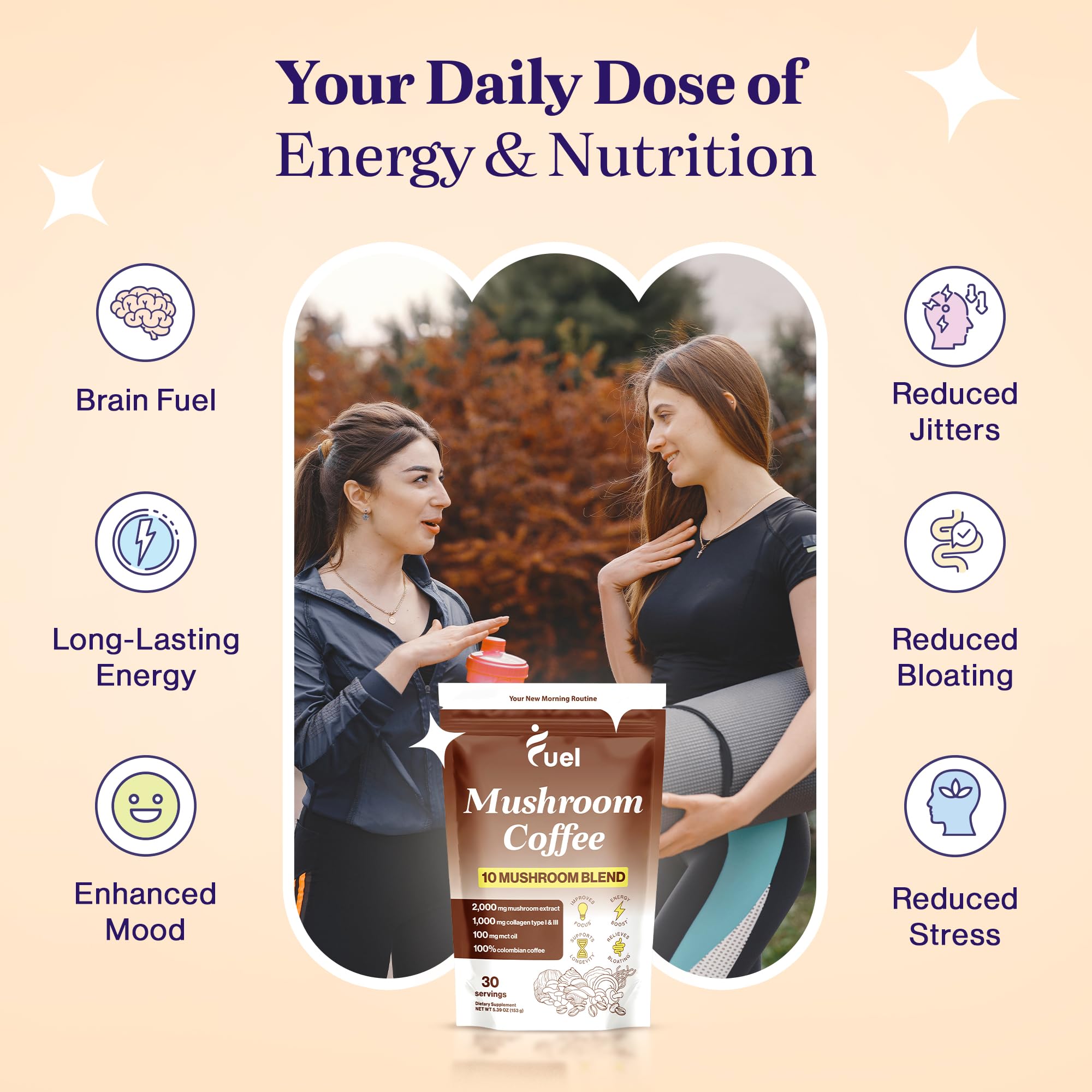 Mixing Fuel Brain Boost mushroom coffee into a hot beverage