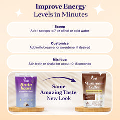 Eight-mushroom blend including Lion's Mane, Reishi and Chaga