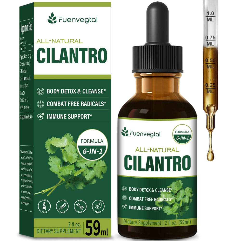 Front view of Fuenvegtal Cilantro Drops 2oz bottle