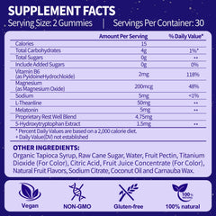 Ingredients graphic showing melatonin, magnesium, vitamin B6 and L-Theanine