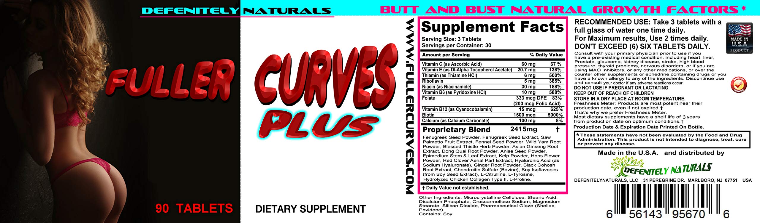 Assorted Fuller Curves Plus tablets with herbal ingredients