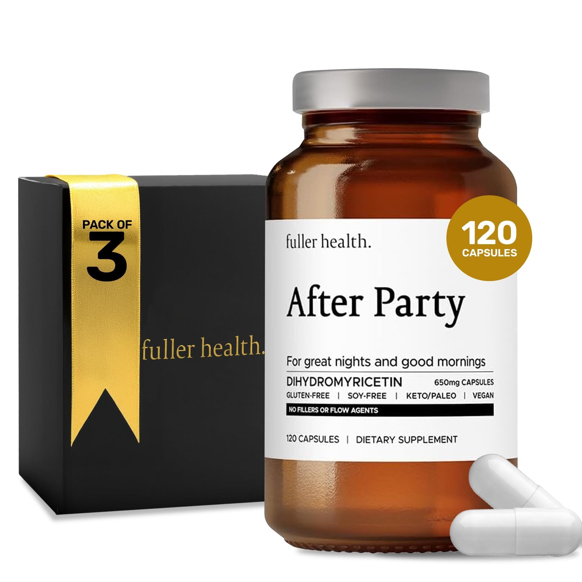 Front view of Fuller Health After Party DHM bottle