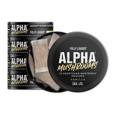 Front view of Fully Loaded Alpha Mushroom Pouches Vanilla 5-Pack