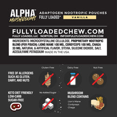 Side view of Fully Loaded Alpha Mushroom Pouches Vanilla 5-Pack