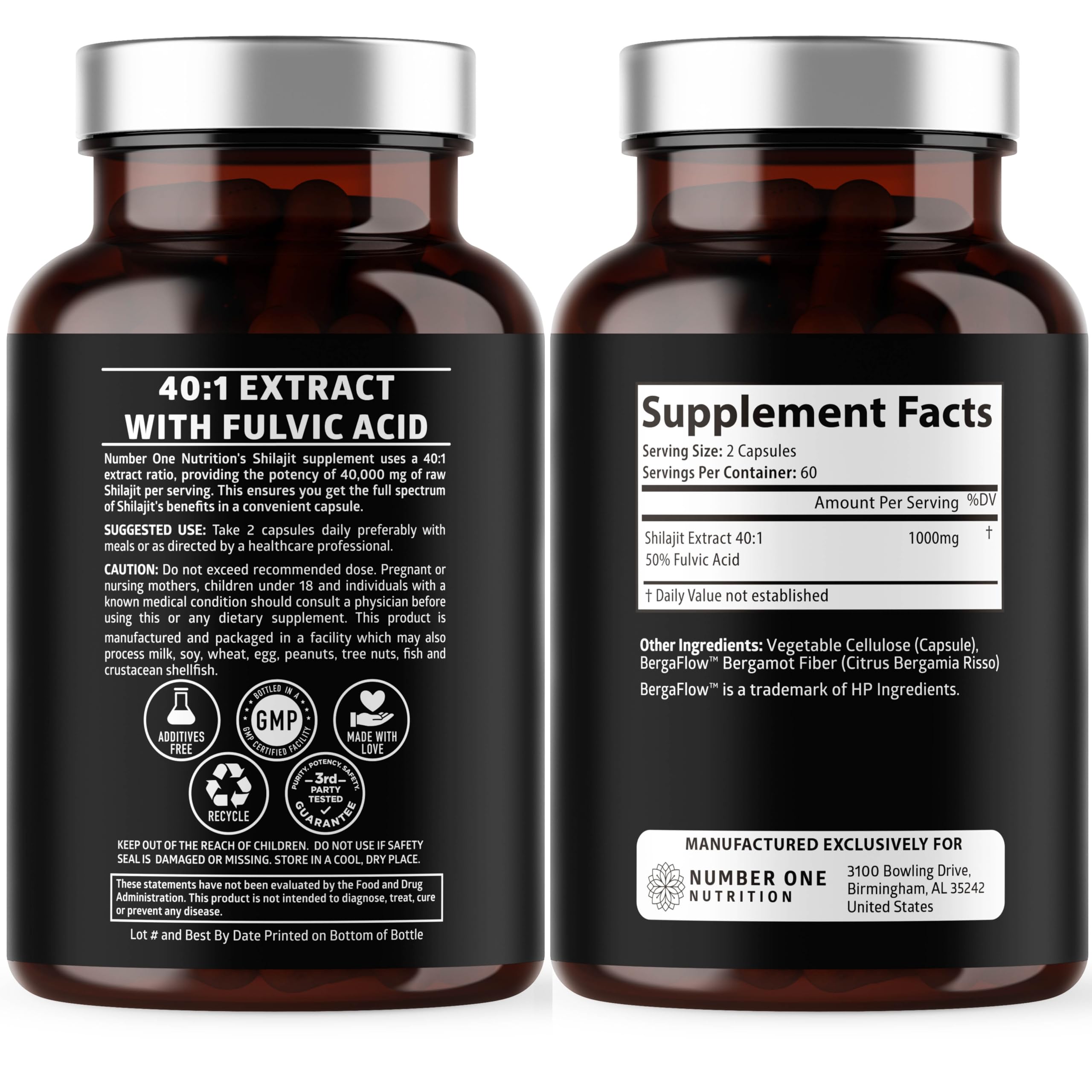 Shilajit bottle label showing 50% fulvic acid