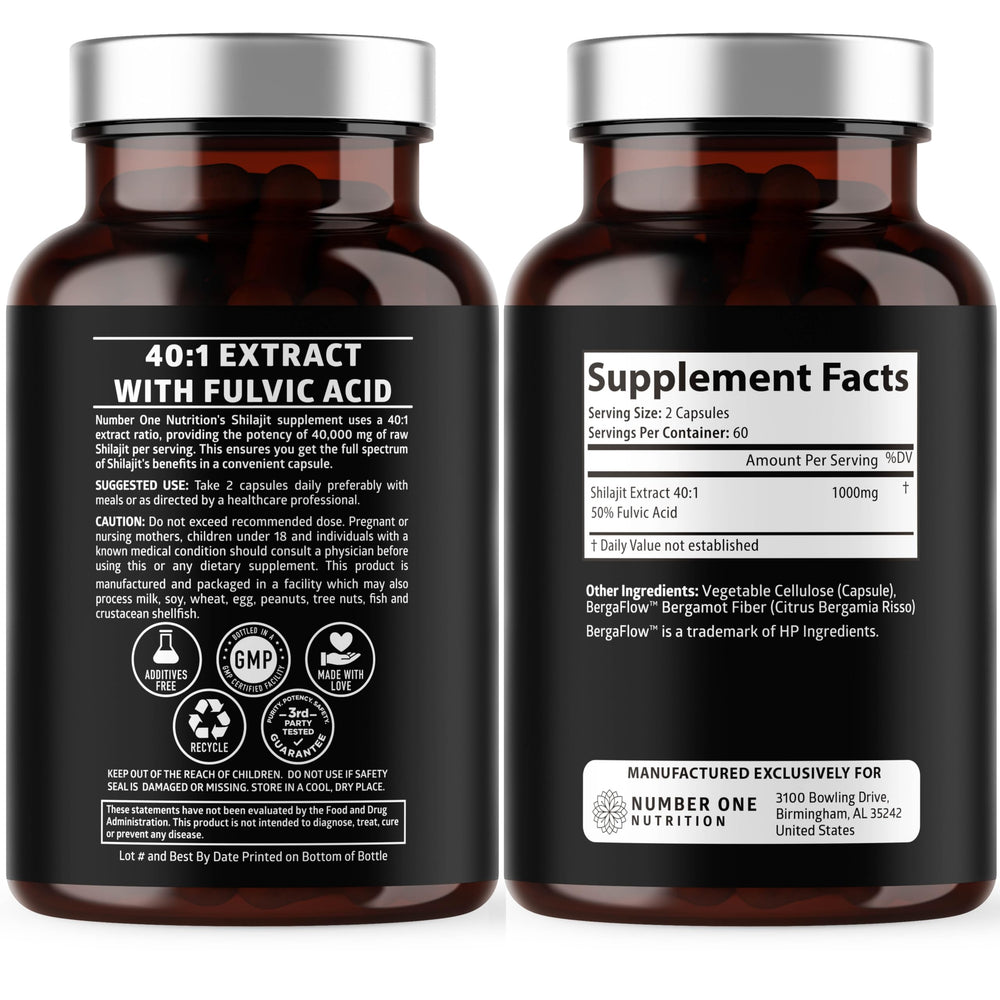 Shilajit bottle label showing 50% fulvic acid
