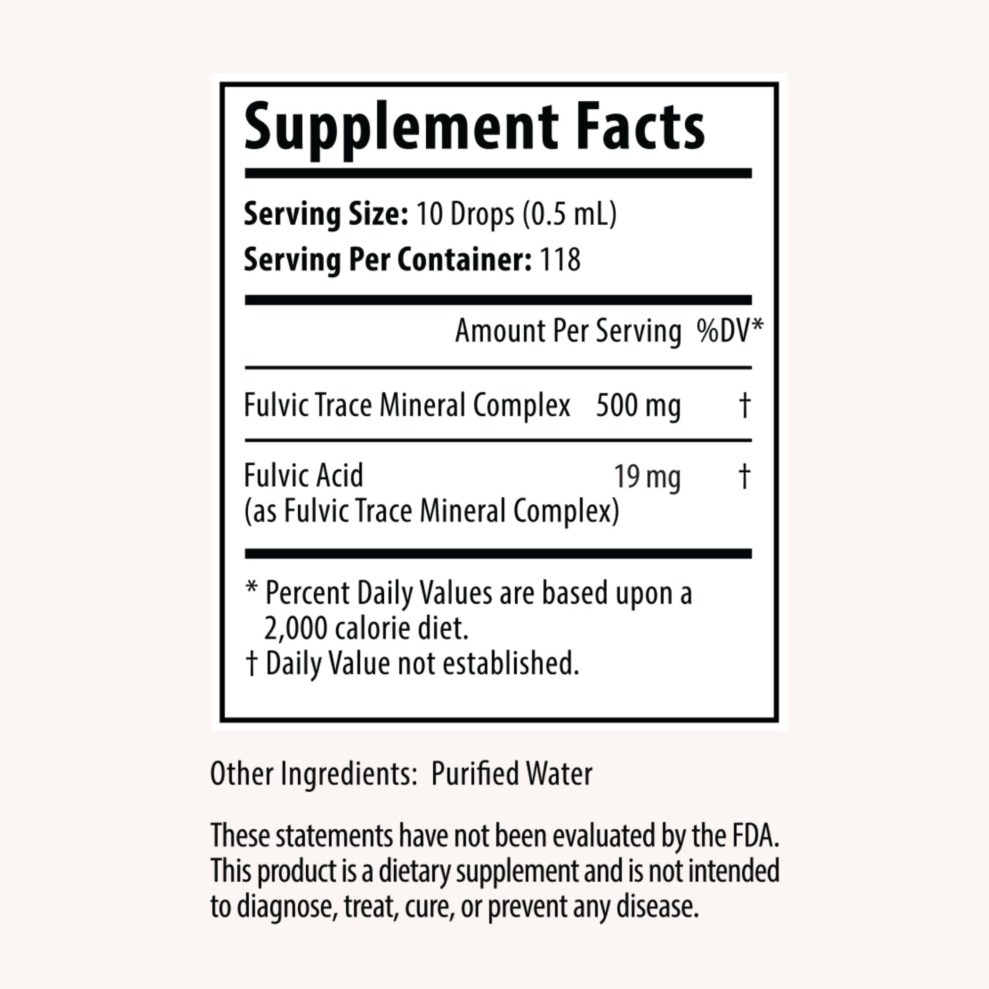 Close-up of fulvic acid mineral drops bottle