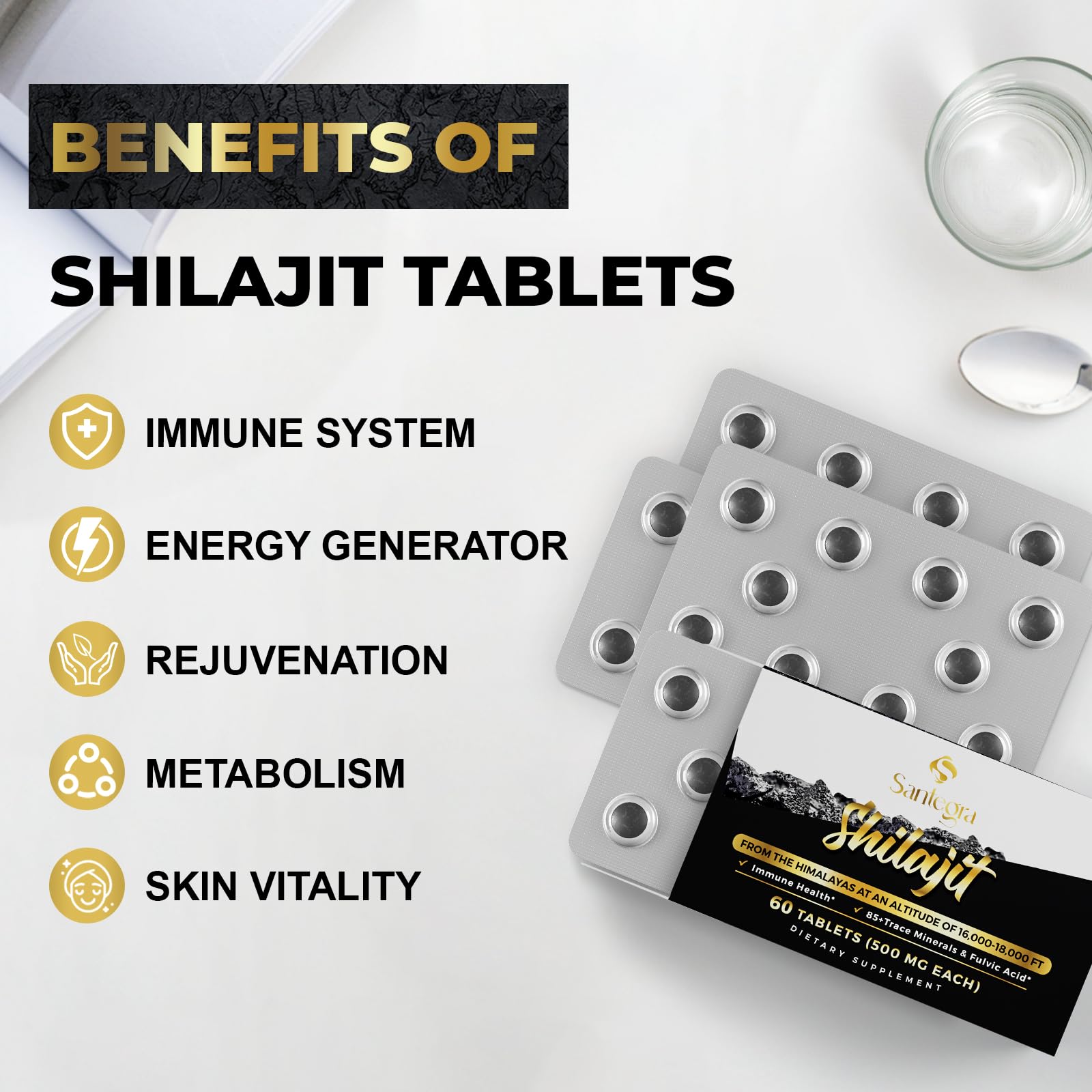 Fulvic acid-enhanced Shilajit tablets – 30,000 mg total