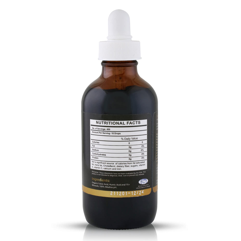 Fulvika Black Trace Mineral Drops packaging and USA-made label
