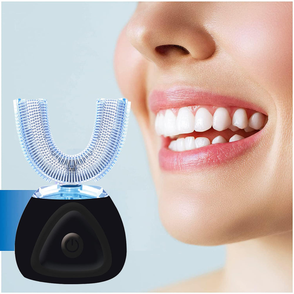 Package contents: toothbrush, whitening mousse, dock, USB cable, and user manual