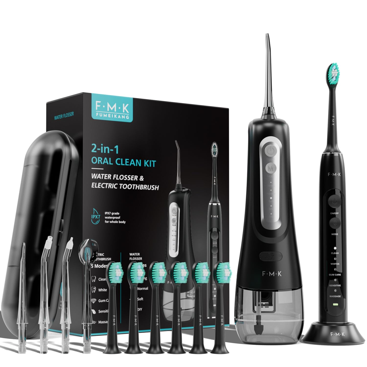 FUMEIKANG 2-in-1 water flosser and electric toothbrush black front view