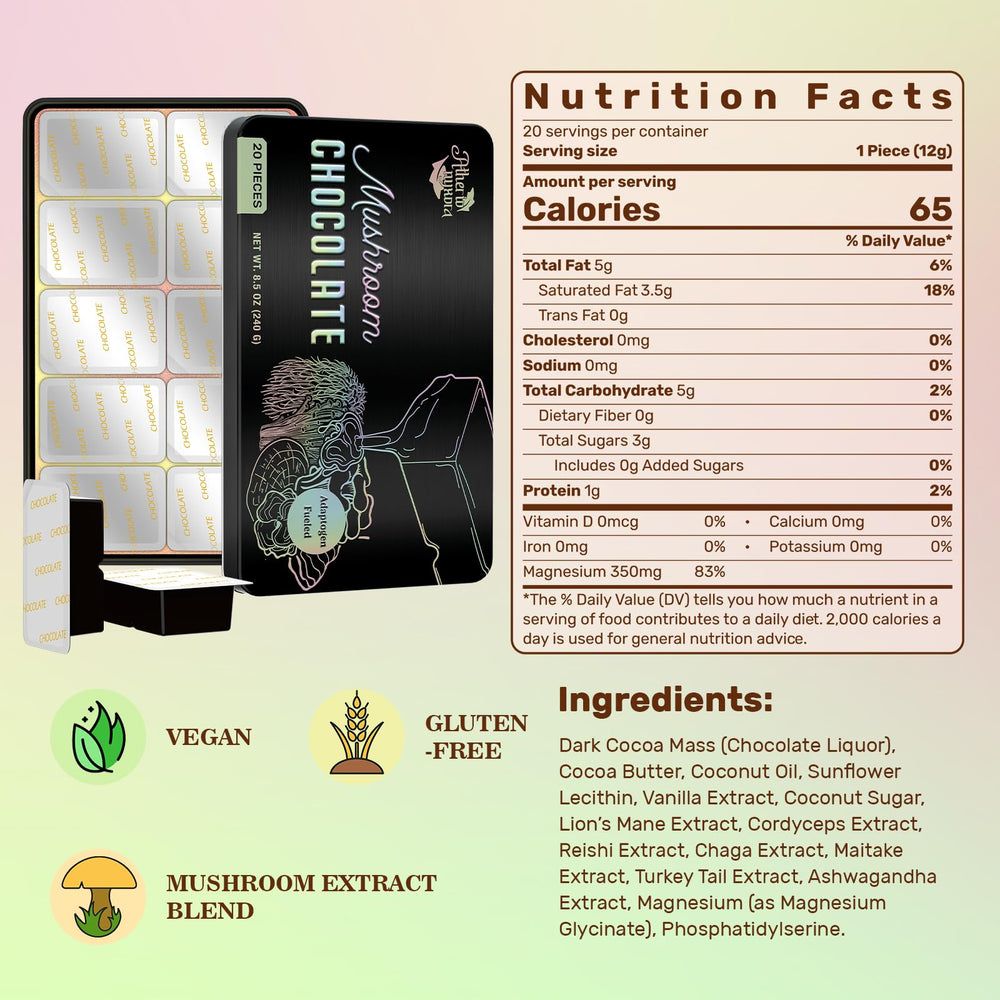 Assorted slices of vegan mushroom chocolate showing rich cocoa and mushroom blend