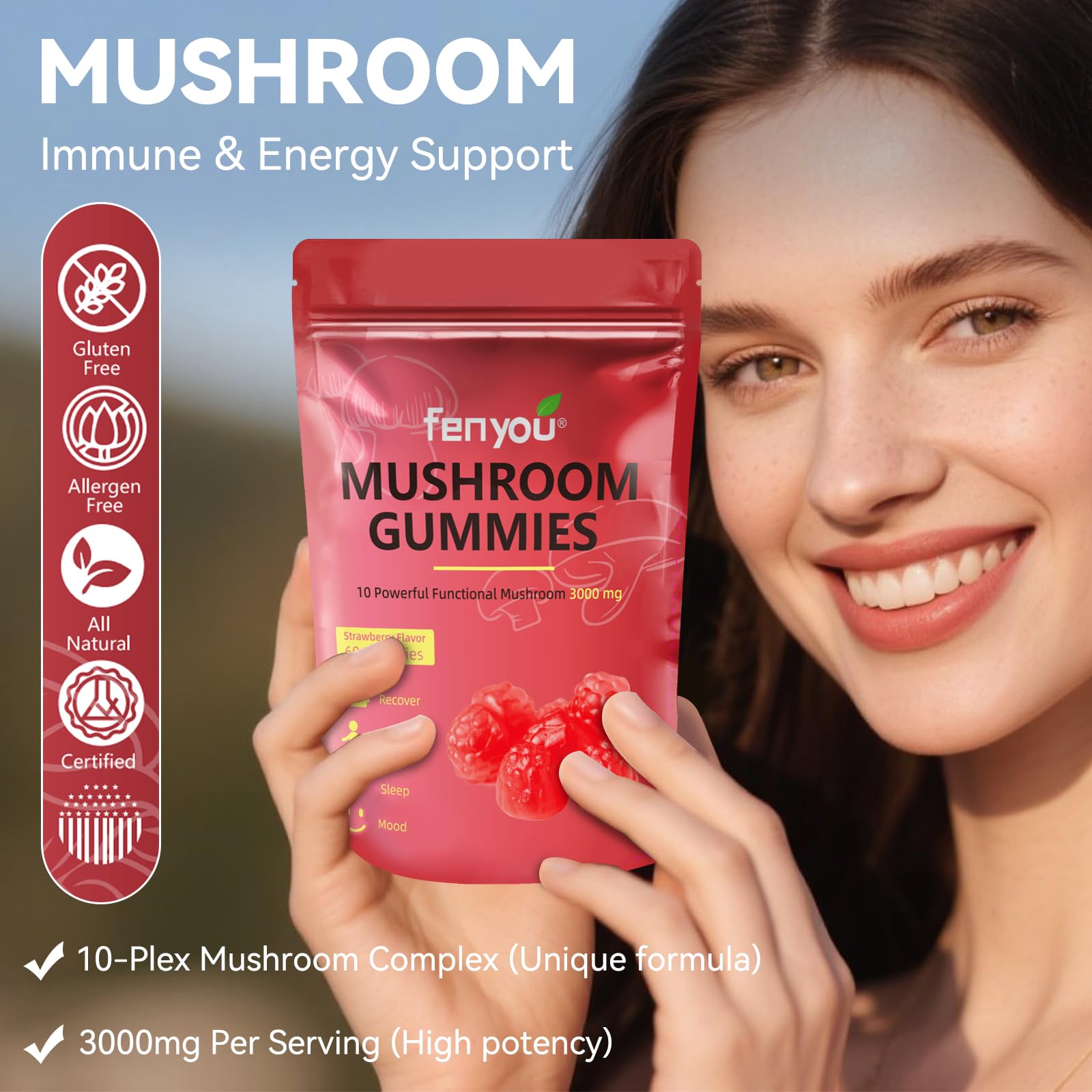 Assorted functional mushrooms: Reishi, Chaga, Turkey Tail, Maitake