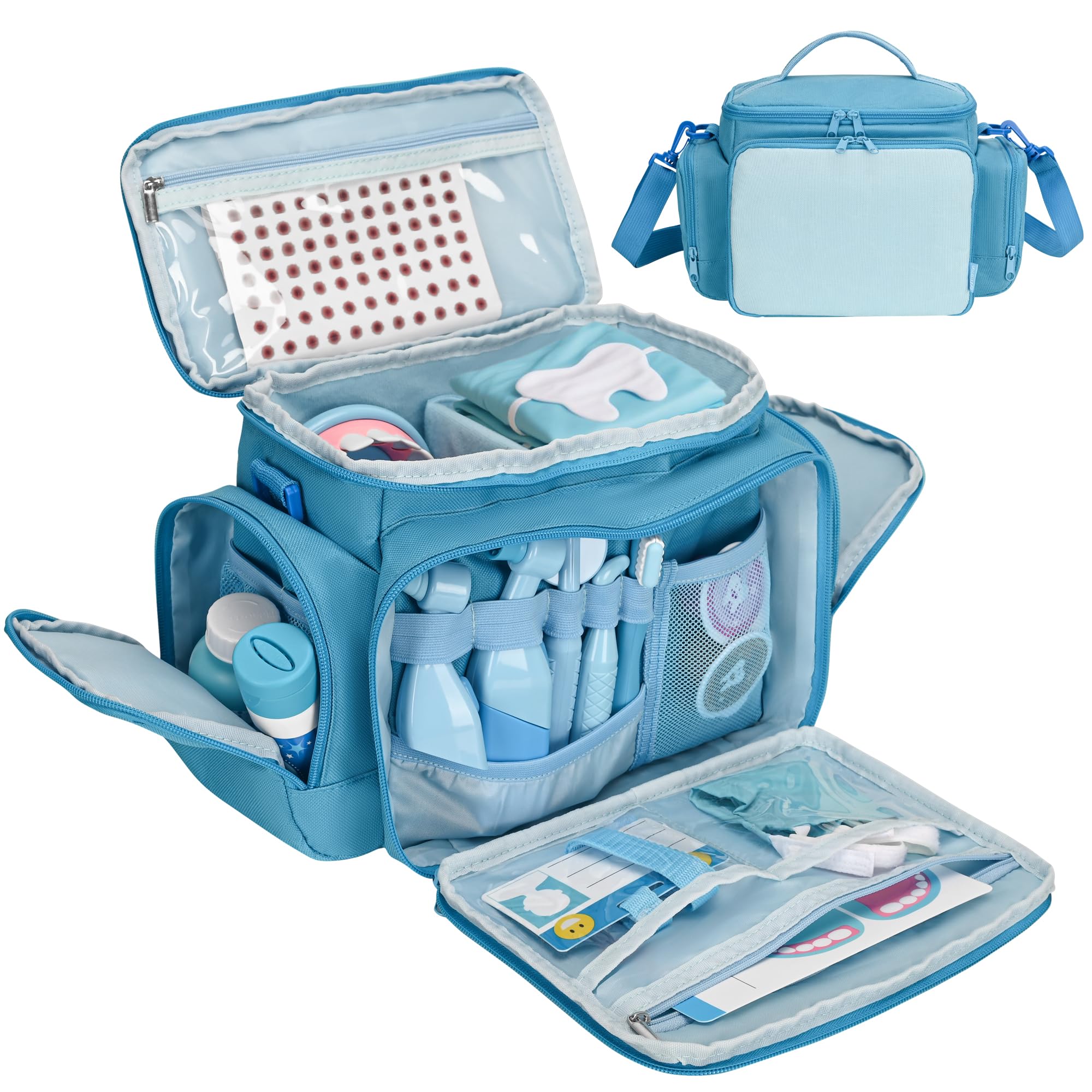 Blue FURIMETY dentist play set carrying bag exterior.